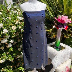 Adrianna Papell evening Navy 3D sequin beaded embellished flowers 🌺 Sz 14